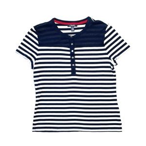 CHAPS Women's Blue And White Striped Short Sleeve Top Size Petite XL
